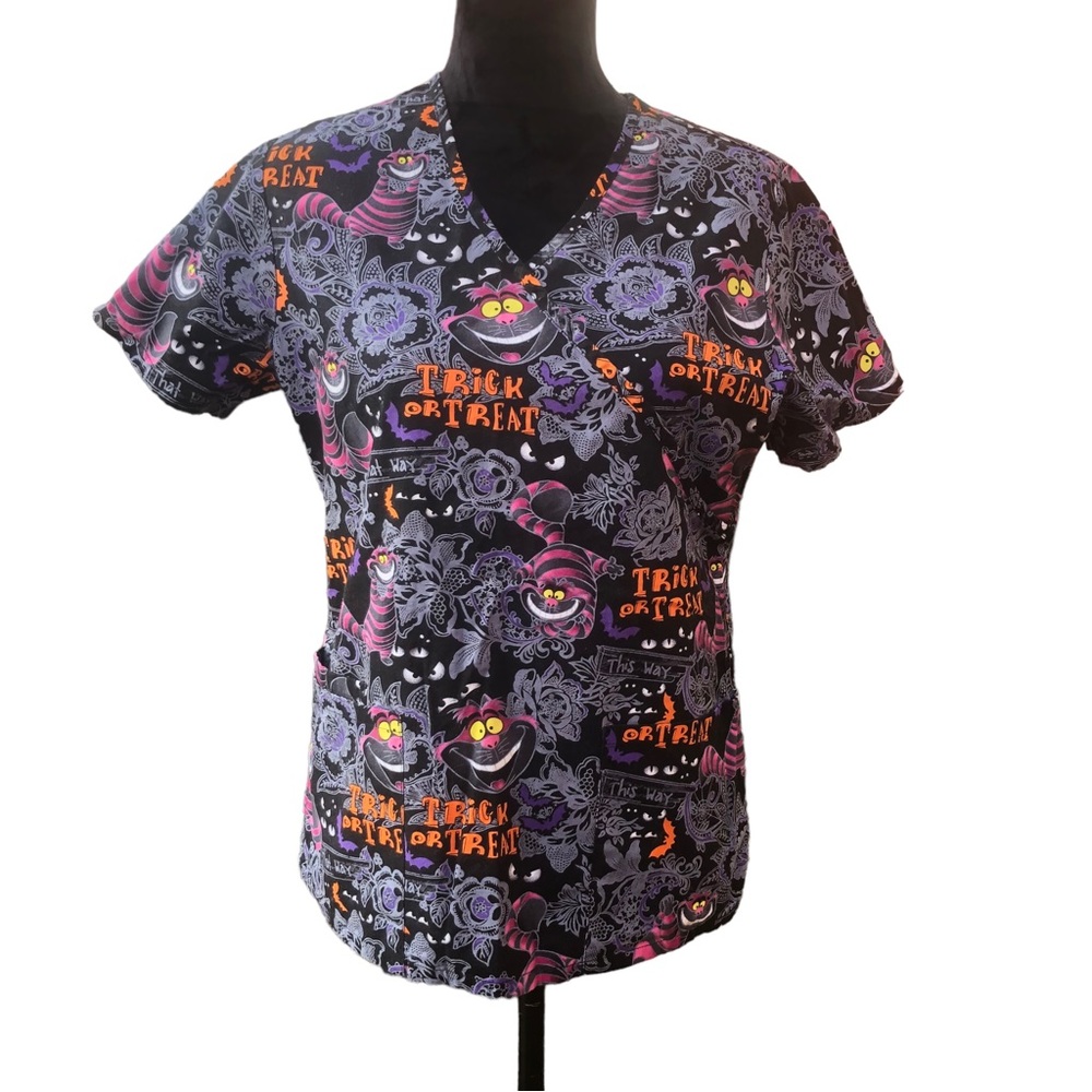 Disney Chesire Cat Halloween Scrub Top size XS - Picture 4 of 12